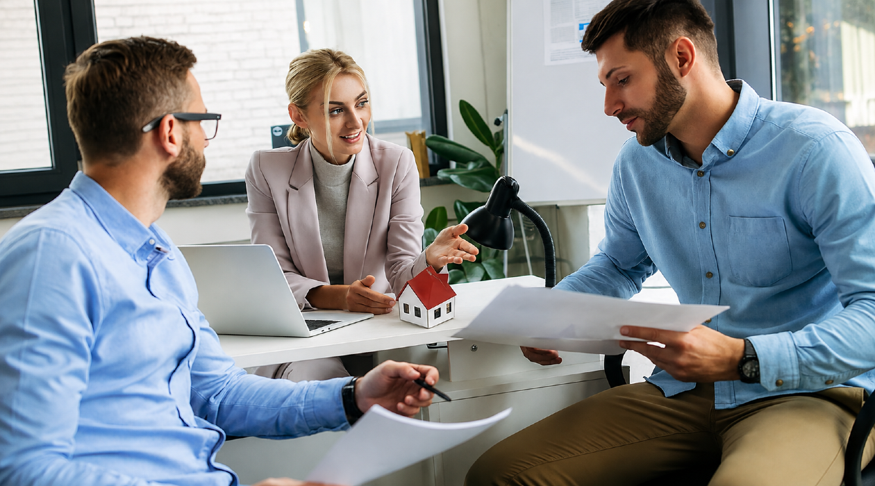 three people sitting in an office talking